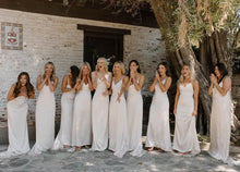 Load image into Gallery viewer, Simple Sheath Spaghetti Straps Light Champagne Long Bridesmaid Dress