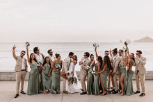 Load image into Gallery viewer, Simple Spaghetti Straps or Halter Mint Green Long Bridesmaid Dress