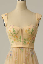 Load image into Gallery viewer, A Line Sweeheart Champagne Prom Dress with Embroidery