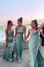 Load image into Gallery viewer, Simple Spaghetti Straps or Halter Mint Green Long Bridesmaid Dress