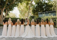 Load image into Gallery viewer, Simple Sheath Spaghetti Straps Light Champagne Long Bridesmaid Dress