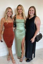 Load image into Gallery viewer, Sheath Spaghetti Straps Green Long Prom Dress with Split Front