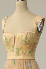 Load image into Gallery viewer, A Line Sweeheart Champagne Prom Dress with Embroidery