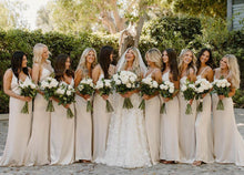 Load image into Gallery viewer, Simple Sheath Spaghetti Straps Light Champagne Long Bridesmaid Dress