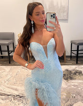 Load image into Gallery viewer, Sexy Glitter V Neck Mermaid Blue Long Prom Dress