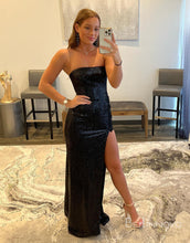 Load image into Gallery viewer, Sexy Glitter Black Sequins Mesh Prom Dress