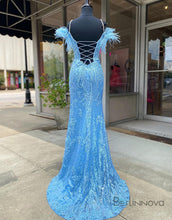 Load image into Gallery viewer, Sexy V Neck Tassel-Straps Long Prom Dress With Appliques