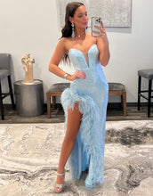 Load image into Gallery viewer, Sexy Glitter V Neck Mermaid Blue Long Prom Dress