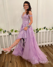 Load image into Gallery viewer, V neck Off-the-Shoulder Backless Prom Dress With Appliques