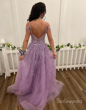 Load image into Gallery viewer, V neck Off-the-Shoulder Backless Prom Dress With Appliques