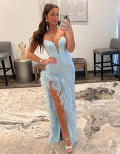 Load image into Gallery viewer, Sexy Glitter V Neck Mermaid Blue Long Prom Dress