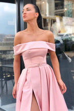 Load image into Gallery viewer, Charming A Line Off the Shoulder Pink Long Prom Dress with Slit