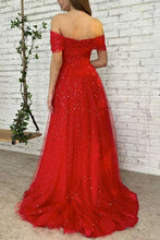 Load image into Gallery viewer, Charming A Line Off the Shoulder Red Long Prom Dress
