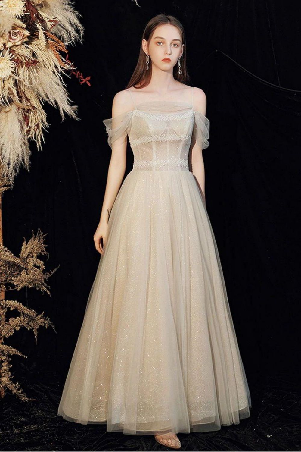 Bling A Line Off the Shoulder White Formal Dress Party Dress