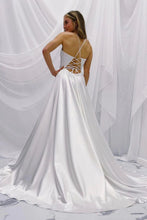 Load image into Gallery viewer, Simple A Line Spaghetti Straps White Wedding Bridal Dress