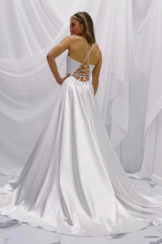 Simple A Line Spaghetti Straps White Wedding Bridal Dress