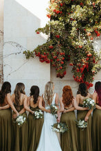Load image into Gallery viewer, Simple A Line Spaghetti Straps Green Long Bridesmaid Dress