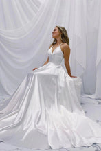 Load image into Gallery viewer, Simple A Line Spaghetti Straps White Wedding Bridal Dress