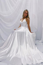 Load image into Gallery viewer, Simple A Line Spaghetti Straps White Wedding Bridal Dress