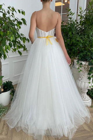 Gorgeous A Line Spaghetti Straps White Bridal Dress with Appliques