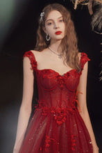 Load image into Gallery viewer, Gorgeous A Line Off the Shoulder Burgundy Long Formal Dress with Appliques