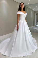 Load image into Gallery viewer, Elegant A Line Off the Shoulder White Wedding Party Dress