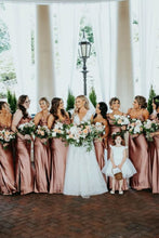 Load image into Gallery viewer, Sheath Spaghetti Straps Pink Long Bridesmaid Dress with Silt