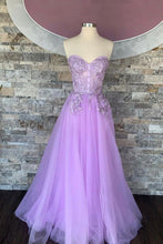 Load image into Gallery viewer, Elegant A Line Sweetheart Lavender Long Prom Dress with Appliques