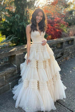 Load image into Gallery viewer, Princess A Line V Neck Long Prom Dress with Ruffles