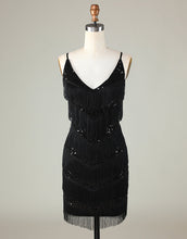 Load image into Gallery viewer, Gorgeous Black V-Neck Tight Tassel Homecoming Dress