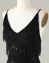 Load image into Gallery viewer, Gorgeous Black V-Neck Tight Tassel Homecoming Dress