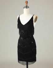 Load image into Gallery viewer, Gorgeous Black V-Neck Tight Tassel Homecoming Dress