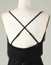Load image into Gallery viewer, Gorgeous Black V-Neck Tight Tassel Homecoming Dress