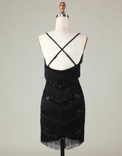 Load image into Gallery viewer, Gorgeous Black V-Neck Tight Tassel Homecoming Dress