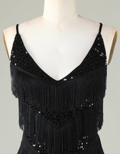 Load image into Gallery viewer, Gorgeous Black V-Neck Tight Tassel Homecoming Dress