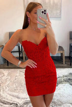 Load image into Gallery viewer, Bodycon Sweetheart Hot Pink Short Homecoming Dress with Appliques
