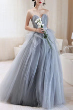 Load image into Gallery viewer, Elegant A Line Off the Shoulder Grey Long Prom Dress with Beading