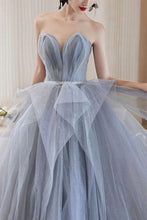 Load image into Gallery viewer, Elegant A Line Off the Shoulder Grey Long Prom Dress with Beading