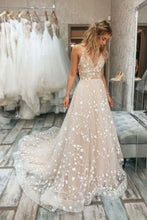Load image into Gallery viewer, Beautiful A Line Spaghetti Straps Light Champagne Wedding Dress
