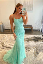 Load image into Gallery viewer, Mermaid Spaghetti Straps Lavender Long Prom Dress with Appliques