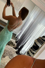 Load image into Gallery viewer, Mermaid Spaghetti Straps Green Long Prom Dress with Appliques