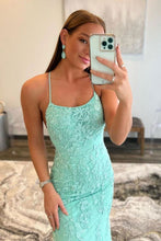 Load image into Gallery viewer, Mermaid Spaghetti Straps Green Long Prom Dress with Appliques