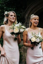 Load image into Gallery viewer, A Line Spaghetti Straps Light Champagne Long Bridesmaid Dress