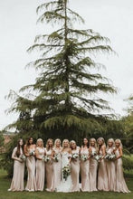 Load image into Gallery viewer, A Line Spaghetti Straps Light Champagne Long Bridesmaid Dress