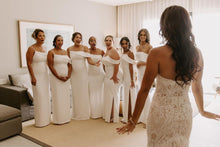 Load image into Gallery viewer, Classic Sheath Spaghetti Straps White Long Bridesmaid Dress with Split Front