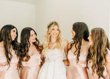 Load image into Gallery viewer, Beautiful A Line Spaghetti Straps Blush Long Bridesmaid Dress with Split Front