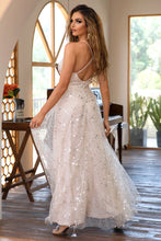 Load image into Gallery viewer, Classic A Line Spaghetti Straps Light Champagne Long Prom Dress with Bling