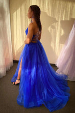 Load image into Gallery viewer, Stylish A Line Spaghetti Straps Royal Blue Long Prom Dress