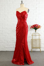 Load image into Gallery viewer, Mermaid Sweetheart Red Sequins Long Prom Dress Party Dress