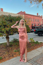 Load image into Gallery viewer, Sheath Spaghetti Straps Green Long Prom Dress with Split Front